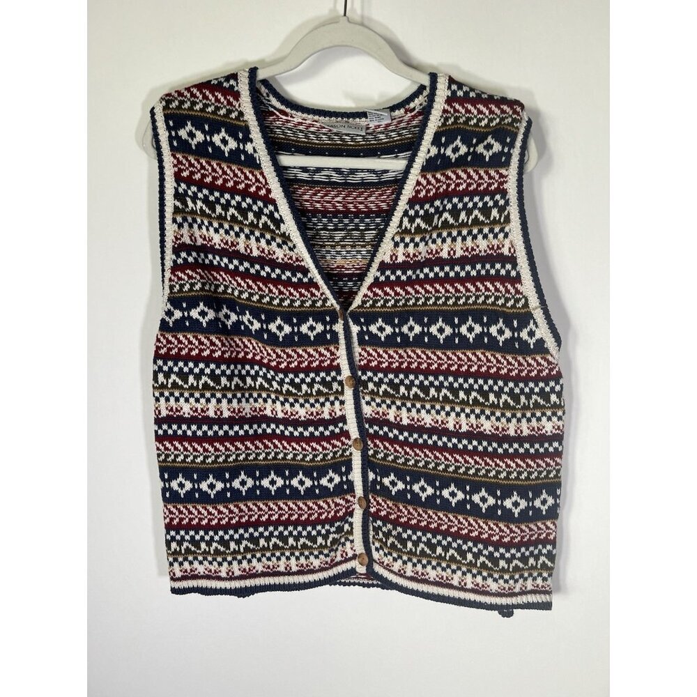 Vintage 80s Season Ticket fair isle cardigan sweater vest XL preppy cotton blend